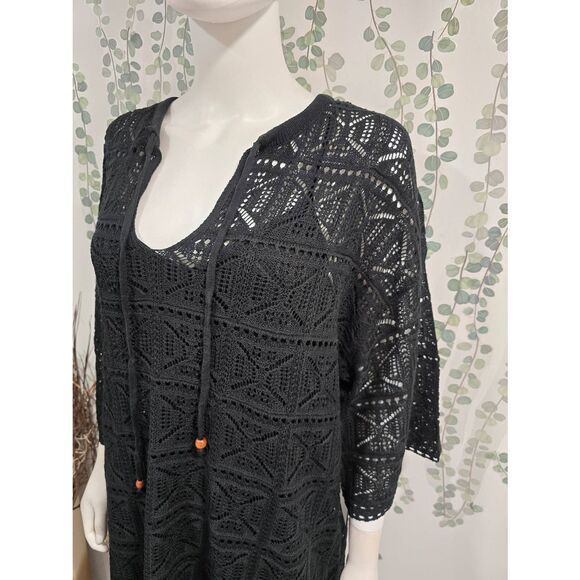 Pomander Place Black Crochet Knit Kai Dress Sz L - Picture 7 of 12